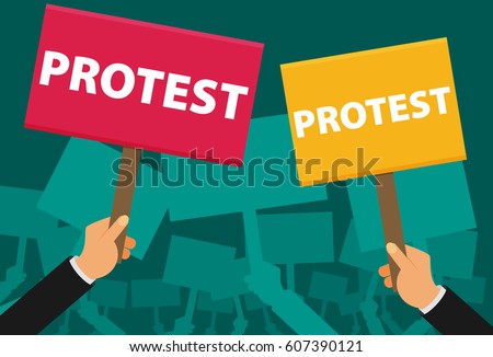 Hand holding protest sign flat illustration