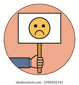 Hand Holding a Protest Sign with a Sad Emoji Vector Illustration for Activism and Social Awareness