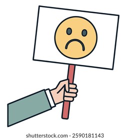 Hand Holding a Protest Sign with a Sad Emoji Vector Illustration for Activism and Social Awareness