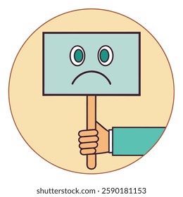 Hand Holding a Protest Sign with a Sad Emoji Vector Illustration for Activism and Social Awareness