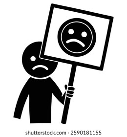 Hand Holding a Protest Sign with a Sad Emoji Vector Illustration for Activism and Social Awareness