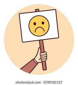 Hand Holding a Protest Sign with a Sad Emoji Vector Illustration for Activism and Social Awareness