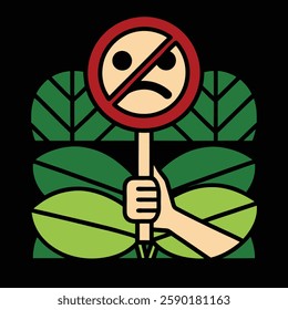 Hand Holding a Protest Sign with a Sad Emoji Vector Illustration for Activism and Social Awareness