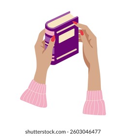 A hand holding a purple book. The book is titled "The Art of Writing". The hand is holding the book with a red nail polish