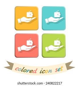 hand holding a purse sign. symbol icon purse and dollar. money in your wallet