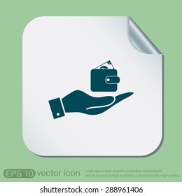 hand holding a purse sign. symbol icon purse and dollar. money in your wallet