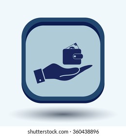 hand holding a purse sign. symbol icon purse and dollar. money in your wallet