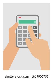 Hand holding and pushing calculator delete button.