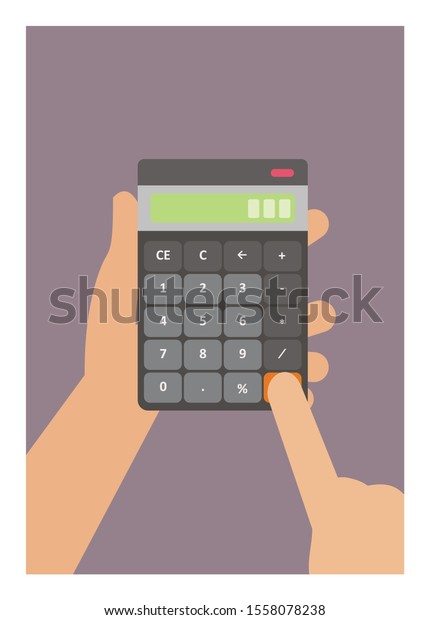 Hand\
holding and pushing calculator result\
button.