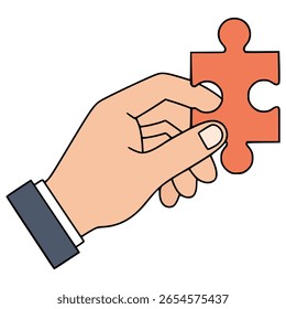Mano que sostiene el diseño plano de la Plantilla de la Ilustración vectorial del color de la pieza del rompecabezas