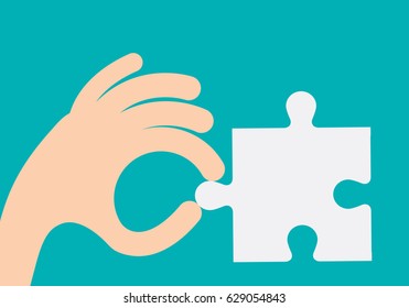 Hand holding a puzzle piece, Flat style vector illustration.