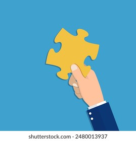 hand holding puzzle piece. Problem and solution concept. vector illustration in flat style