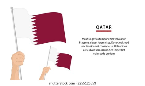 Hand holding Qatar flag. Illustration in flat style. Waving flag of Qatar isolated. vector illustration