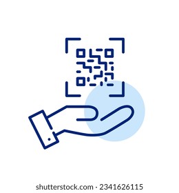 Hand holding a QR code for payment. Pixel perfect icon