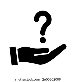 Hand holding up question Icon. Symbol isolated white background. vector illustration. color editable.