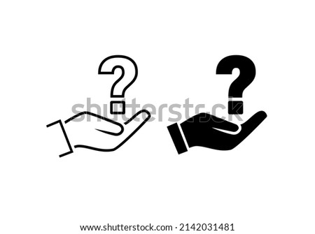 Hand holding up question icon. Vector illustration