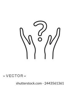 Icono de signo de interrogación de mano. Estilo de contorno, Por qué, quién, duda, incertidumbre, curioso, preguntar, curiosidad, concepto de interrogación. símbolo de línea delgada aislado sobre fondo blanco, eps 10 ilustración vectorial