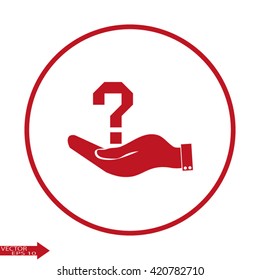 Hand holding question mark on. Vector. Hand Question Business