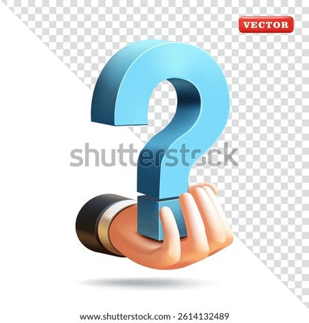 Hand holding question mark symbol, 3d vector. Suitable for design elements