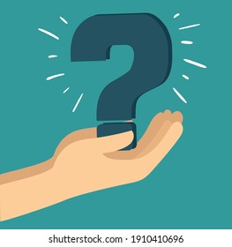 Hand holding question mark. Vector illustration in the simple flat style