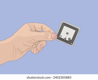 Hand holding radio frequency identification symbol. RFID tag. Technology and business vector element. Vector illustration design