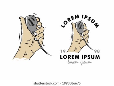 hand holding radio microphone illustration drawing design