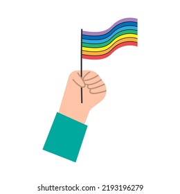 Hand holding rainbow flag. Pride concept. Vector illustration