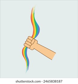 Hand holding rainbow flag. Transgender people equality color icon. Female, male human rights. Trans human tolerance. Gender signs. Vector Illustration design. Eps 10