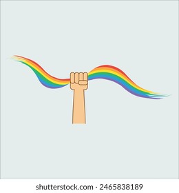 Hand holding rainbow flag. Transgender people equality color icon. Female, male human rights. Trans human tolerance. Gender signs. Vector Illustration design. Eps 10