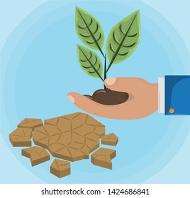 hand holding raised plant icon cartoon vector illustration graphic design