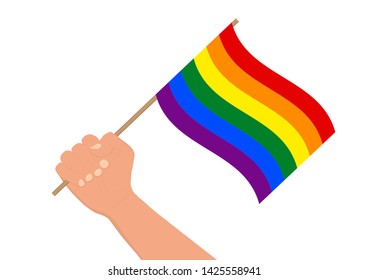 Hand holding and raising lgbt flag vector illustration