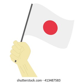 Hand Holding Raising National Flag Japan Stock Vector (Royalty Free ...