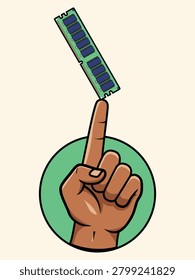 Hand Holding RAM Memory Module on Finger Vector Illustration – Computer Hardware, Technology Upgrade and Digital Innovation Concept
