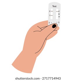 Mano sosteniendo un casete de prueba rápida. Diagnósticos médicos, pruebas de salud rápidas y concepto de atención médica en un diseño limpio mínimo