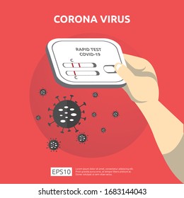 hand holding a rapid test kit for COVID-19 2019-nCoV. Pandemic Coronavirus outbreak. Alert caution danger and public health risk disease concept. Corona Virus illustration for medical health risk