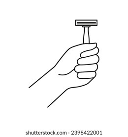 Hand holding a razor icon. Shaving razon. Vector. Line style.