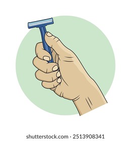 Hand holding razor vector illustration