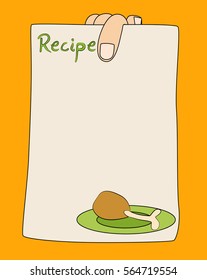 Hand Holding Recipe Card Template With Fried Chicken.