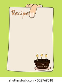 Hand Holding Recipe Card Template With Cake.