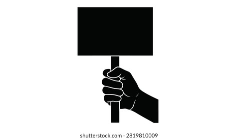 Hand holding rectangular signpost black silhouette grasping