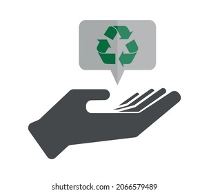 Hand holding recycle symbol. Editable vector of recycling concept.
