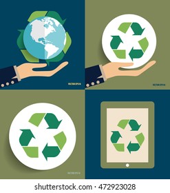 Hand holding Recycle symbol. Vector symbol on the packaging, vector Illustration