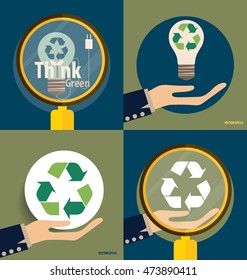 Hand holding Recycle symbol. Vector symbol on the packaging, vector Illustration