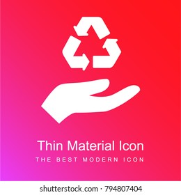 Hand holding up recycling mark red and pink gradient material white icon minimal design