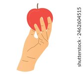 hand holding red apple symbolizing health and vitality, ideal for use in health and nutrition campaigns, educational materials - vector illustration