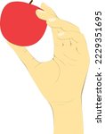 Hand holding red apple in vector graphic