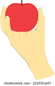 Mano sosteniendo manzana roja en gráfico vector