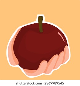 Hand Holding a Red Apple Vector Illustration