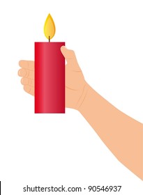 hand holding red candle over white background. vector