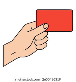 mão segurando cartão vermelho juiz árbitro de cor plana vetor ilustração modelo design